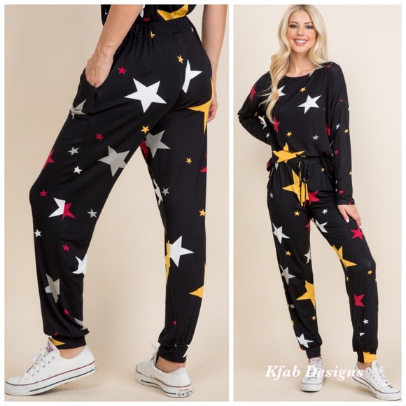 ⭐️LAST 1! Star Print Soft Jersey Pocket Joggers! - Picture 4 of 7
